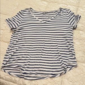 Green Envelope Blue and White Striped V-Neck Tee
